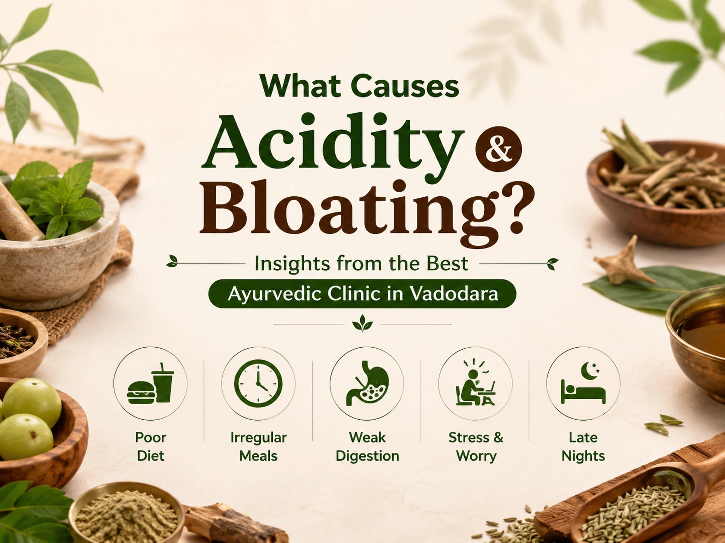 What causes acidity and bloating? Expert digestive wellness guidance from Vedvakya, the Best Ayurvedic Clinic in Vadodara.