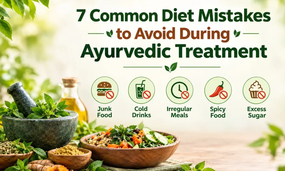 7 common diet mistakes to avoid during Ayurvedic treatment at Vedvakya Ayurvedic Hospital in Vadodara.