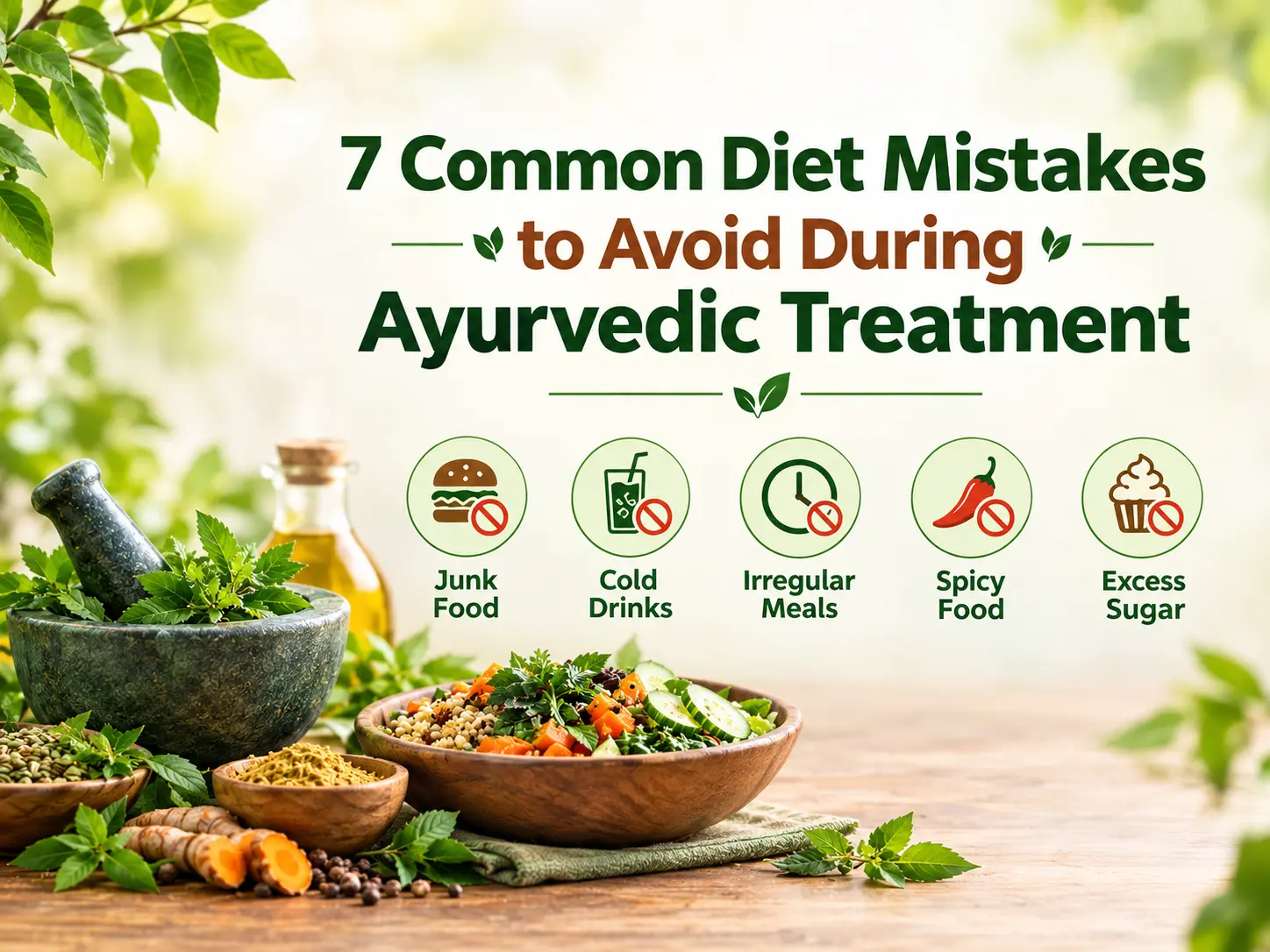7 common diet mistakes to avoid during Ayurvedic treatment at Vedvakya Ayurvedic Hospital in Vadodara.