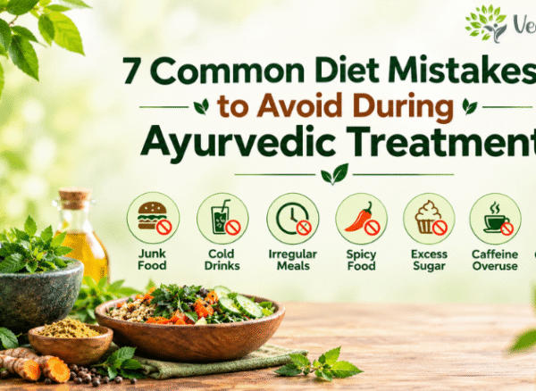 7 common diet mistakes to avoid during Ayurvedic treatment at Vedvakya Ayurvedic Hospital in Vadodara.